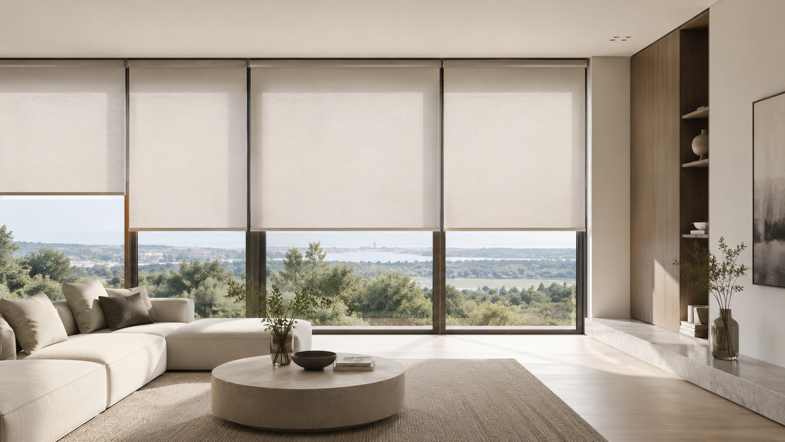Roller blind fitted in a living room